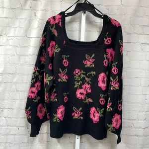 Cato square neck floral 14/16W full sleeve sweater